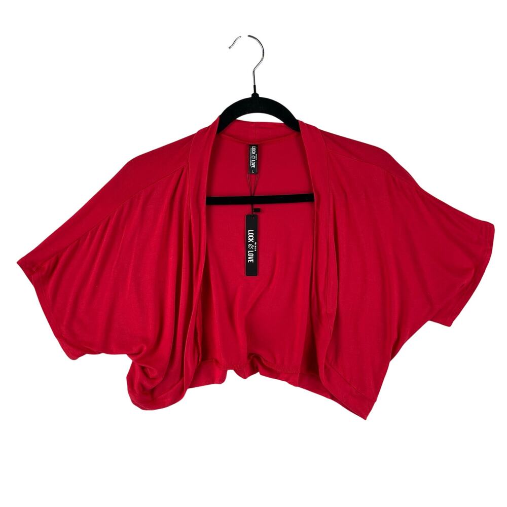 Lock and Love Womens Open Front Cropped Bolero Shrug L Red Short Sleeve